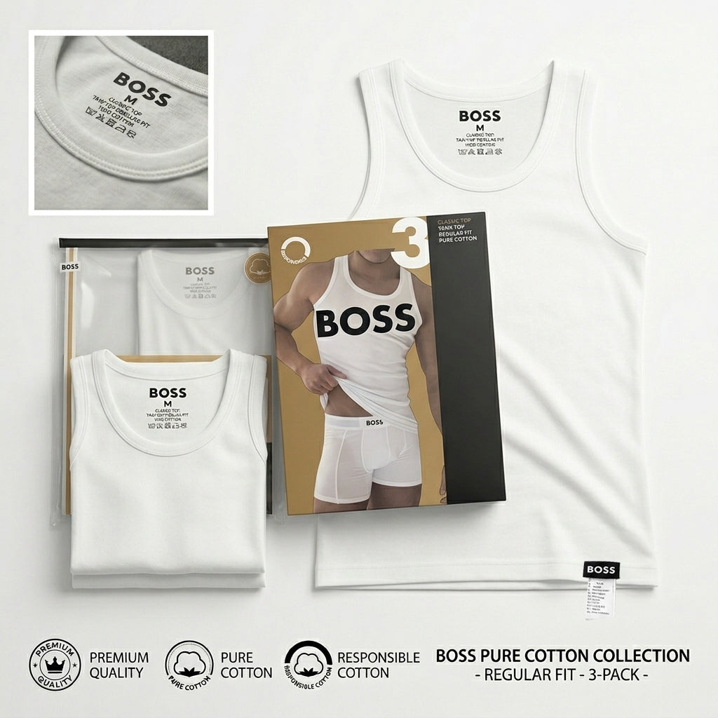 B.O.S.S Premium Quality Branded Cotton Vest (Pack of 3)