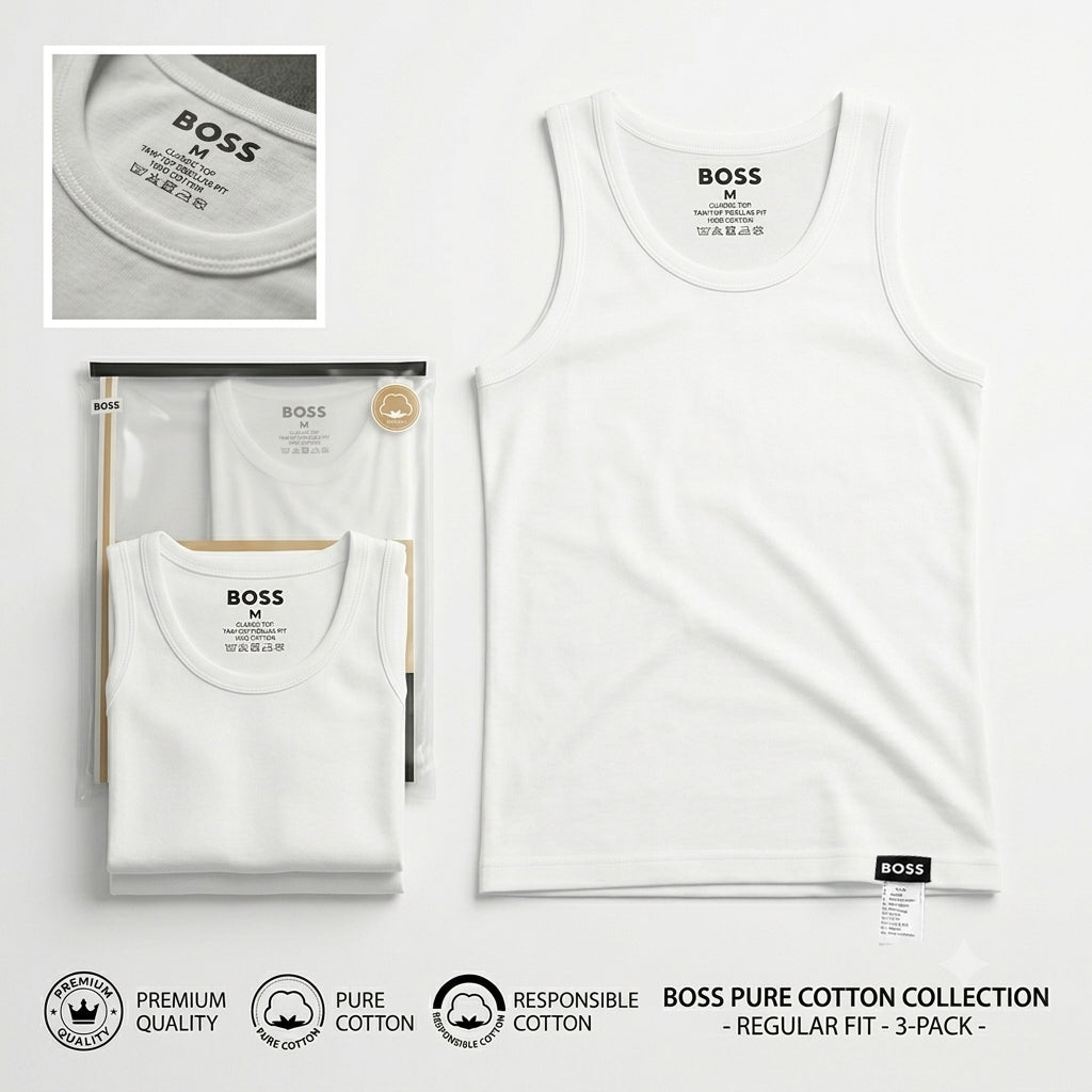 B.O.S.S Premium Quality Branded Cotton Vest (Pack of 3)