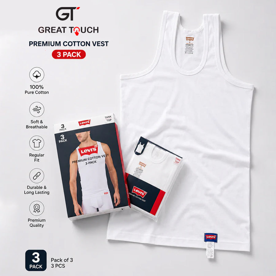 L.E.V.I.S Premium Quality Branded Vest (Pack of 3)